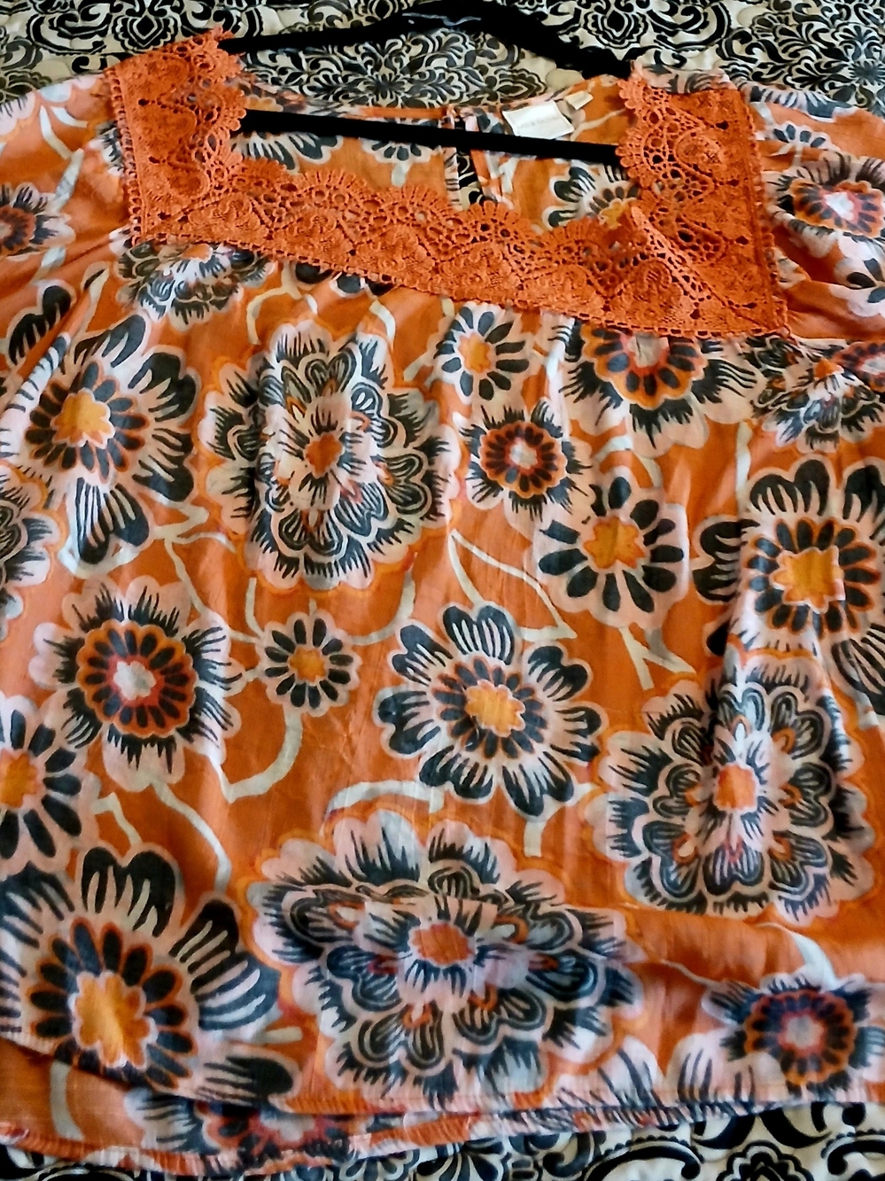 Zac & Rachel Rust Orange Floral Crochet-Trim Top